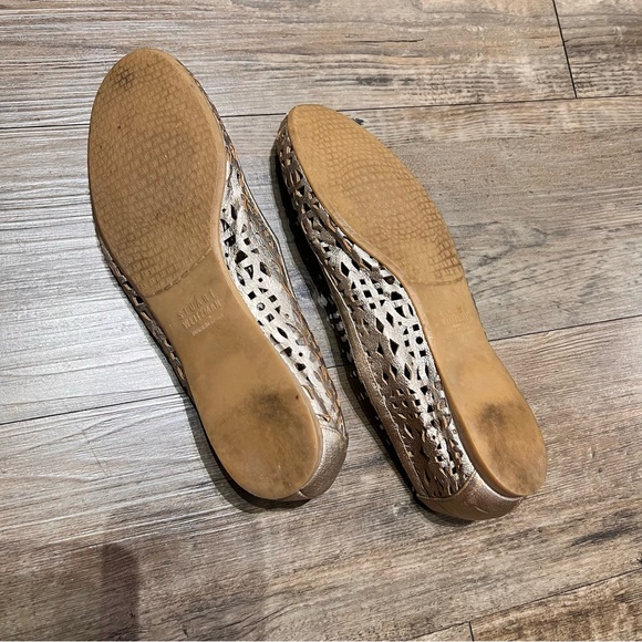 Stuart Weitzman Metallic Gold Woven Cut Out Leather Shoes Ballet Flats Size 7 M - Picture 4 of 6